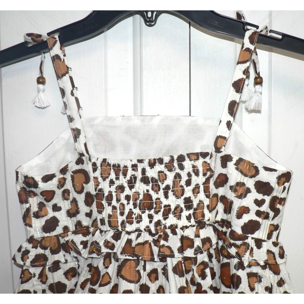 Rachel Zoe Girls Sleeveless Tiered Bow Shoulder Dress Brown Animal Hearts Size 5 - Picture 4 of 8